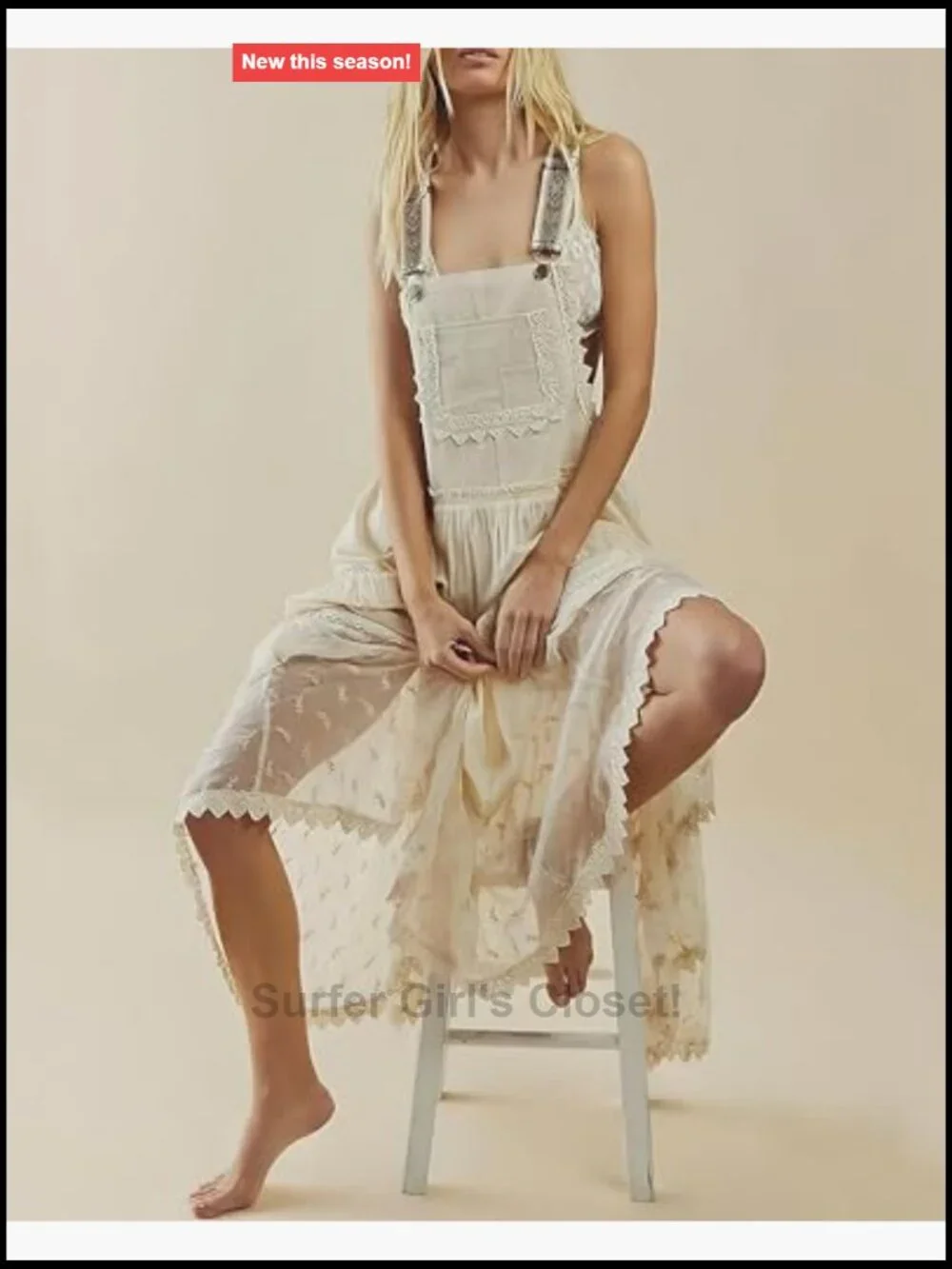 Laced Embroidered Tulle Boho Maxi Dress Adjustable Straps Loose Fit